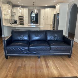 Navy Leather Sofa with nailheads 