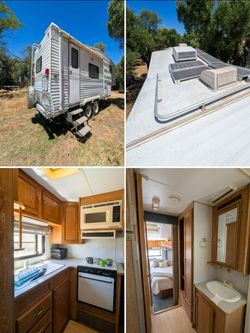 Aljo off grid fifth wheel travel trailer.
