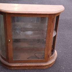  Wooden Display Stand With Glass Shelves. Needs Work