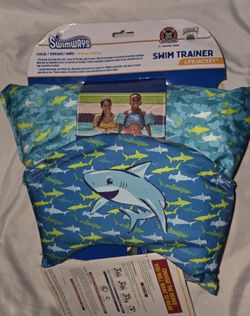 SwimWays Shark 2 in 1 Swim Trainer, US Coast Guard Approved Arm Floaties & Life Jackets for Kids 33-55 lbs