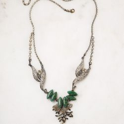 Elements $150 Jill Schwartz Art Deco Rhinestone Drop Green Stone Necklace
