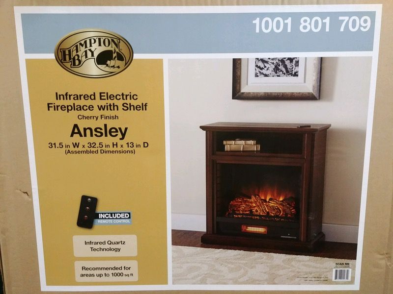 Hampton Bay Infrared Electric Heating / Heater Fireplace Cherry Finish with Shelf Ansley