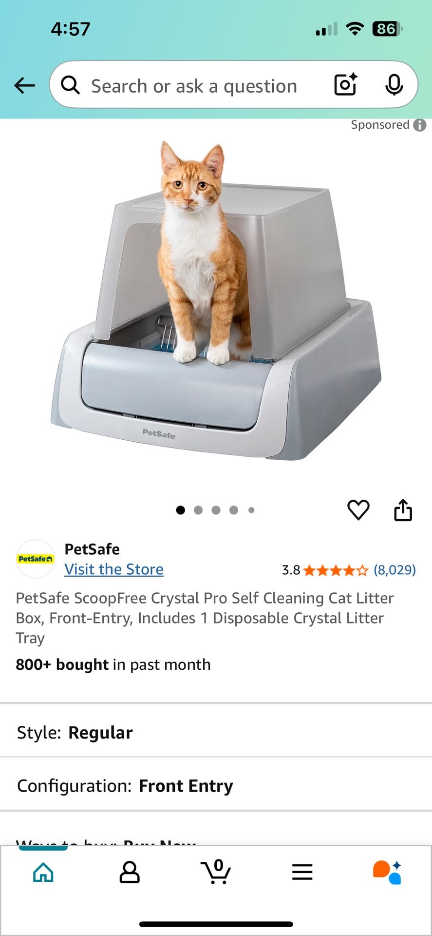 PetSafe ScoopFree Crystal Pro Self Cleaning Cat Litter Box, Front-Entry, Includes 1 Disposable Crystal Litter Tray