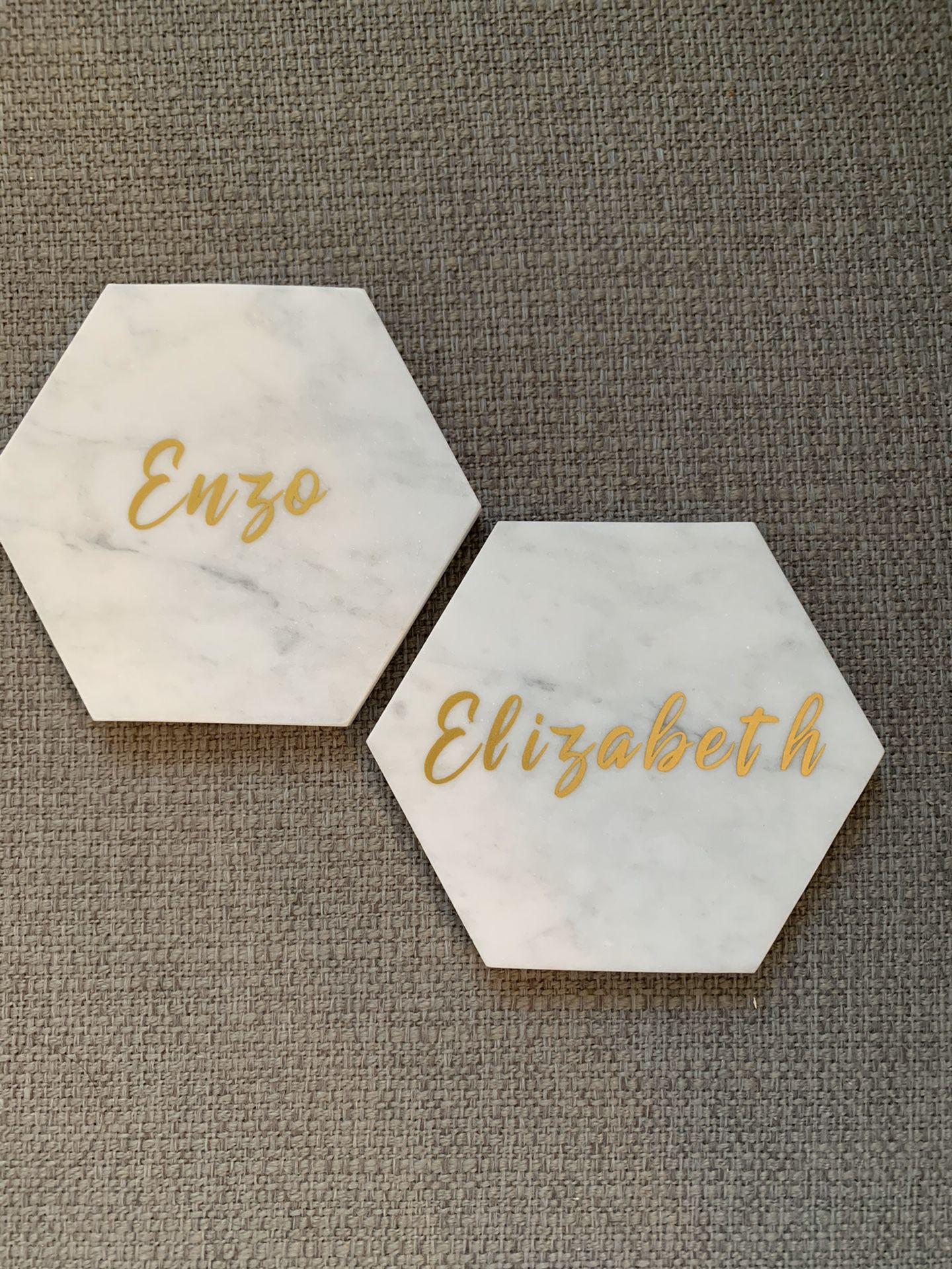 One customized marble coaster with YOUR NAME wedding favor place card