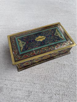 Vintage Schrafft’s Decorative Tin Box Persian Style Floral Jewelry Trinket Box