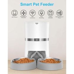 Automatic Cat Feeder, Smart Pet Food Dispenser with APP Control, WiFi Enabled Automatic Feeder for Dogs, Cats & Small Pets, Double Stainless Steel Bow
