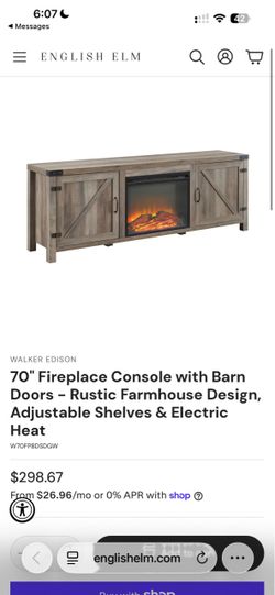 70" Fireplace Console with Barn Doors - Rustic Farmhouse Design, Adjustable Shelves & Electric Heat