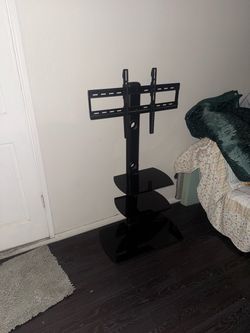 Black TV Floor Stand with Mount and Shelves