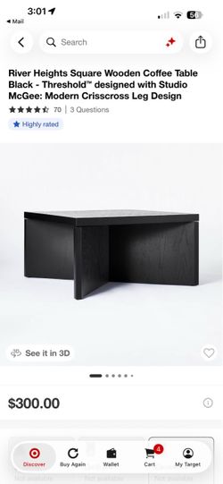 Coffee Table Wooden Square Black