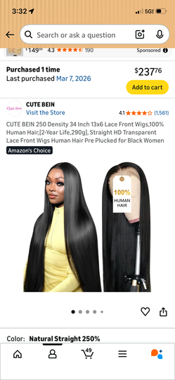 Human hair lace front 34 inches