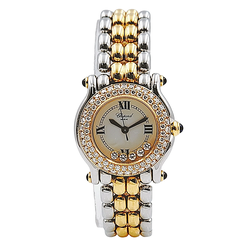 *Ladies Chopard 26mm Happy Sport Five Diamond 18K Yellow Gold / Stainless Steel Watch with White Dial and Diamond Bezel. (Pre-Owned 27/8251-23)