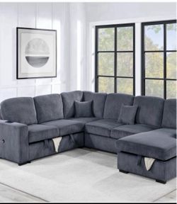 $650. 4Piece Convertible Sectional  Sleeper Sofa ,Chaise Storage ,Sofa Storage & USB Ports