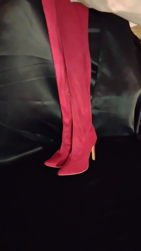 Thigh High Faux Velvet Boots