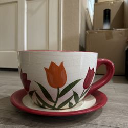 10” Tea Cup Coffee Mark Style Flower Pot For Garden