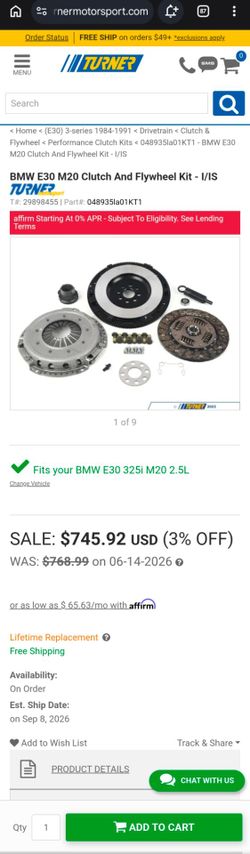 E30 M20 single mass flywheel kit