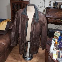 Oversized Brown Leather Parka Size XLf