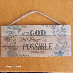 Wooden Hanging Wall Sign Matthew 19:26