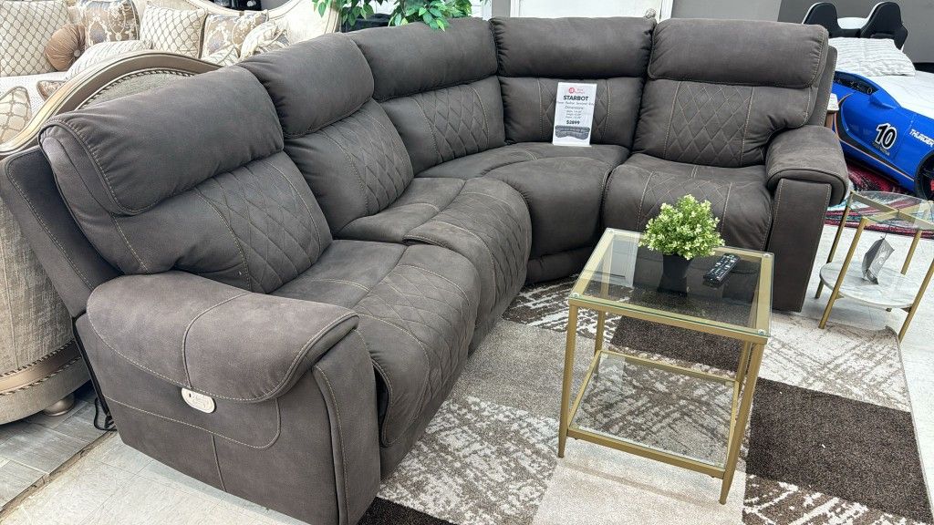 Starbot power recliner sectional grey 😎Only $54 Down Payment 💥