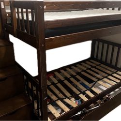 Twin Over Full Wooden Bunk Bed with Storage Stairs – $150