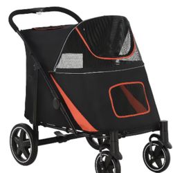 Pet Stroller with Universal Front Wheels, Shock Absorber, One-Click Foldable Dog Cat Carriage