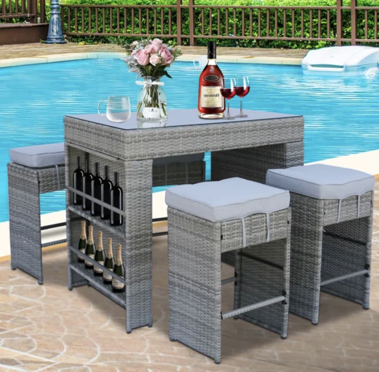 Bar Dining Table Set New in Original Packaging 5 Piece Premium Wicker Set Retailed For $429.99.