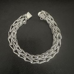 Sterling Silver Double Link-Diamond Cut Bracelet PreOwn