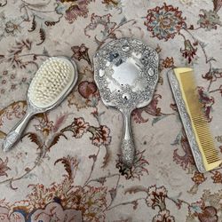 Silver Antique Hair Brush Set  