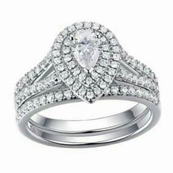 Pear Shaped 925 Sterling Silver AAA CZ Wedding Ring Set