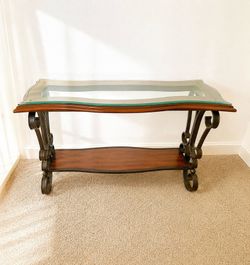 Glass Top Wooden Console Table