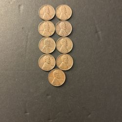 Coins - Lincoln Pennies – 1950P thru 1958P – Very Nice Coins –  Last 9 Years of Philadelphia Wheat Pennies - Total 9 Coins