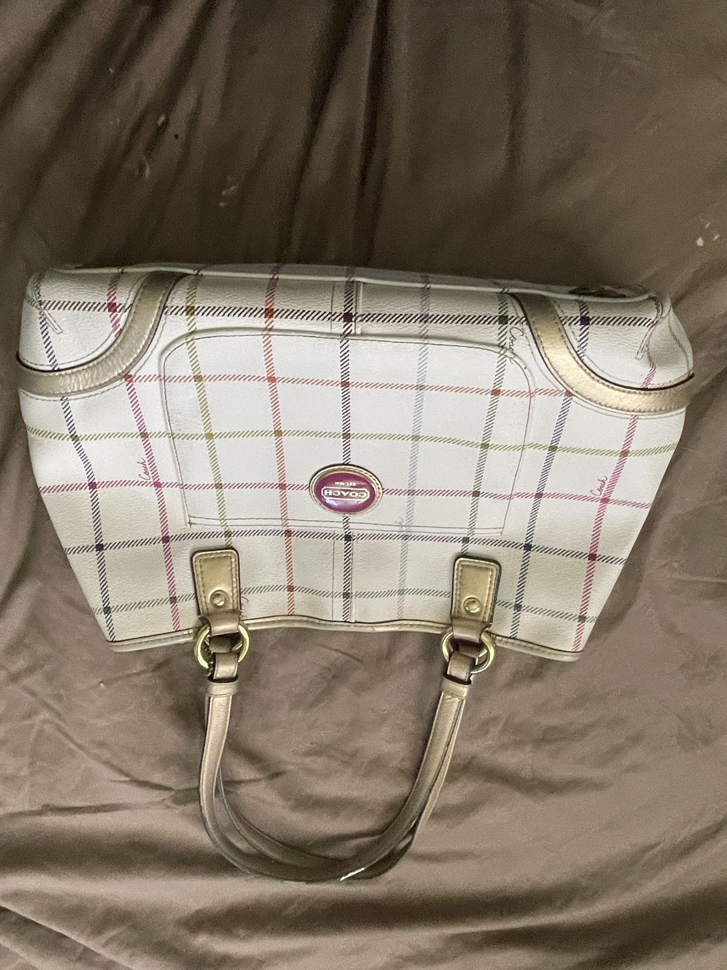 Coach Double Strap Multiple Color Coach Purse With Pink Inside