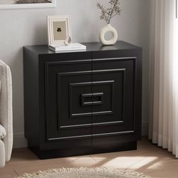 COZAYH Sculptural Modern 2-Door Storage Cabinet, Geometric Rustic Cabinet with Square Pattern, Contemporary Accent Cabinet