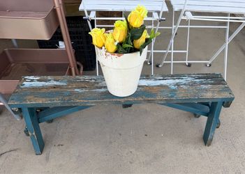 Rustic Wooden Bench Teal Distressed Paint