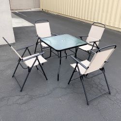 New $100 Patio 5pcs Dining Set with 32x32” Table and 4pc Folding Chairs, Outdoor Furniture