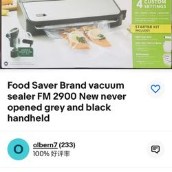 Food Saver Brand vacuum sealer FM 2900 New never opened grey and black handheld