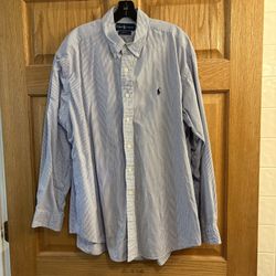 Ralph Lauren Blake Button Down Cotton  Shirt Blue White Stripe Men’s XL - Pony 