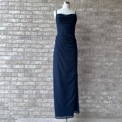 Azazie Kendall+Kylie Dark Blue Ruched Maxi Gown Size A10