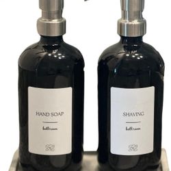 Maizie's Emporium 2 Glass Soap Dispenser With Pump And Concrete Tray