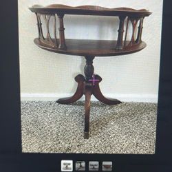 Antique Wood Table Half Circle Pie