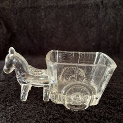 1950s Jeannette Glass Donkey Pulling Cart.  