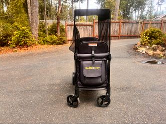 BudGlowey branded wagon stroller is a foldable, all-terrain model, similar in function to 2-in-1 stroller wagon