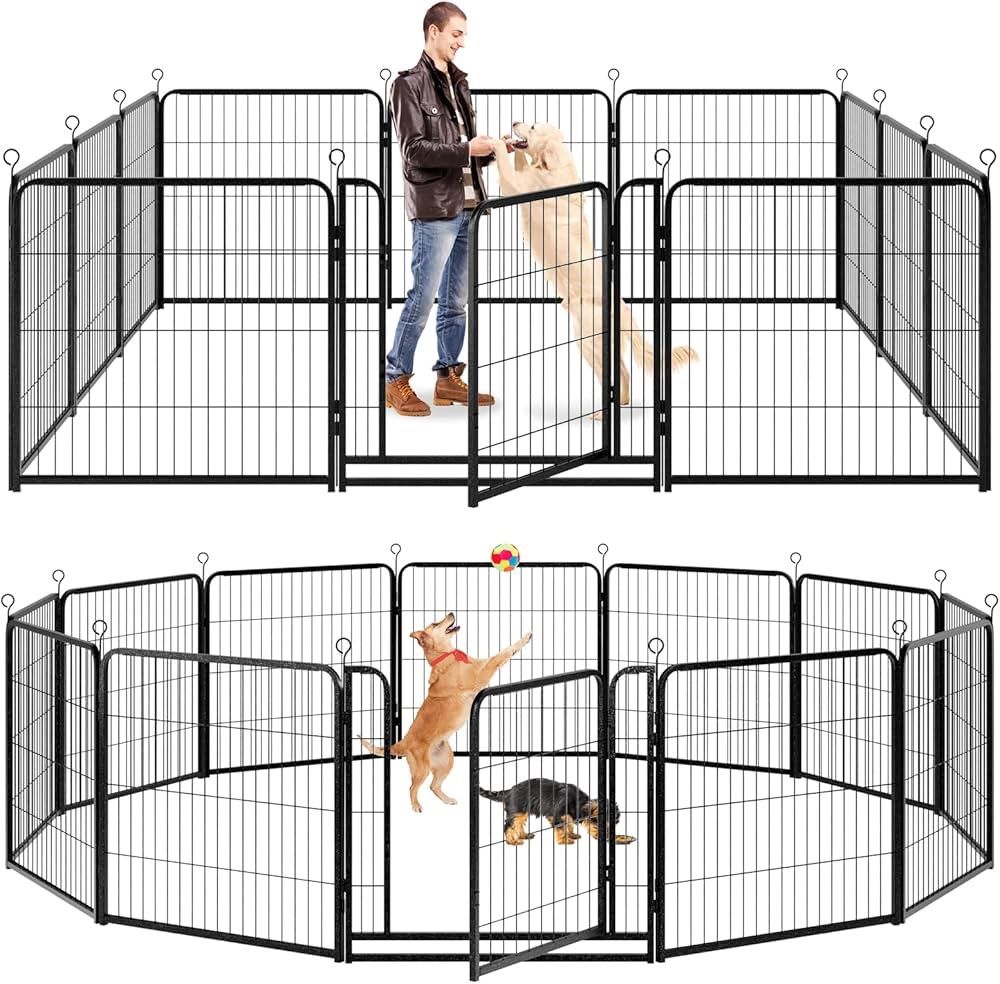 1348 Dog Playpen Outdoor Extra Wide 12 Piece Panels Heavy Duty Dog Fence 32" Height Anti-Rust with Doors Portable for RV Camping Yard, Total 32FT, 79