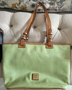 Dooney & Bourke Leisure Shopper Green Lime Bag Coated Cotton Leather Trim Tote