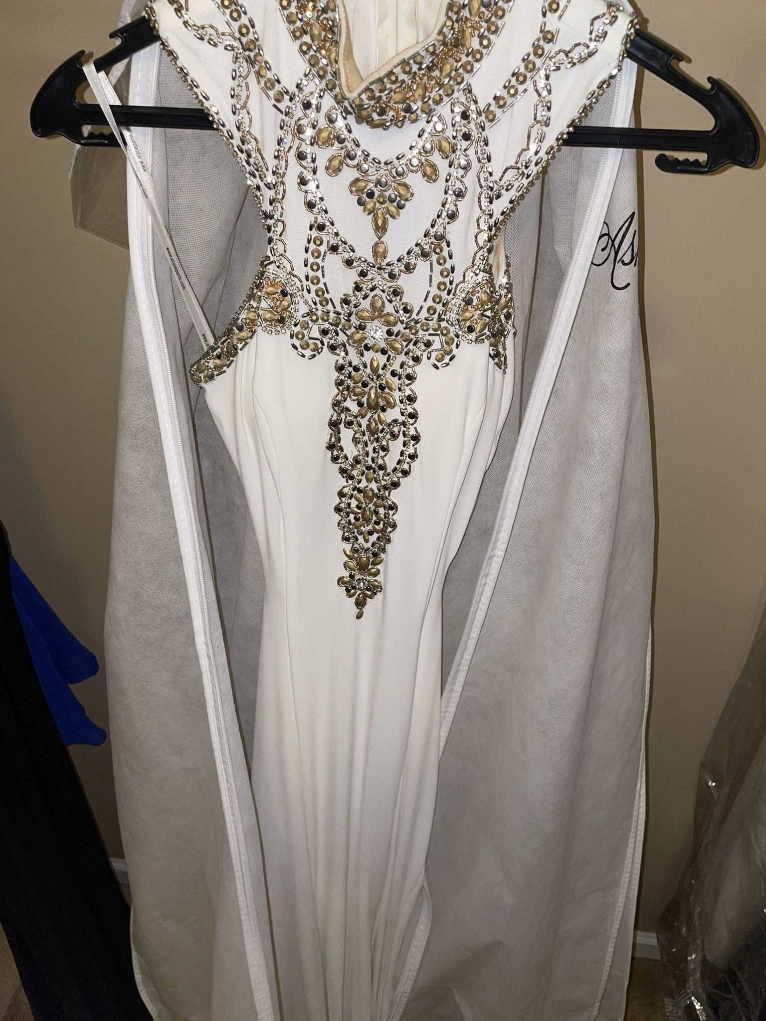 White Gown With Gold Diamonds 