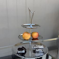 Vintage Mid Century Modern Chrome 3 Tier Serving Tray . 
