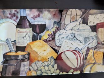 Rectangular Cheese & Wine Art Serving Platter by Kathleen T. McLane