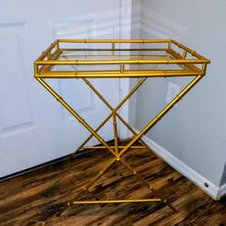 Mid Century Hollywood Regency Gold Gilt Faux Bamboo Bar Side Table 