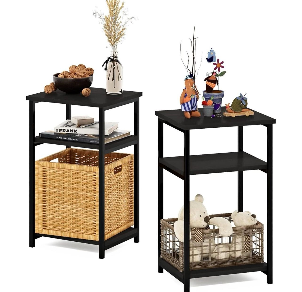 Set of 2 metal frame end side tables / nightstands - espresso - NEW