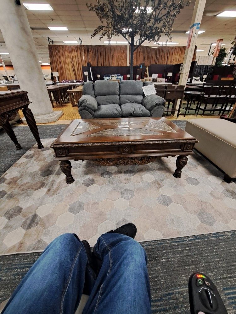 Massive Wooden Coffee Table With Granite Inserts