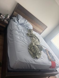 Dark Wood Platform Bed Frame with Headboard